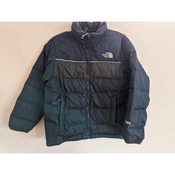 NORTH FACE Nuptse 550 Fill Down Puffer Jacket Blue Gray Boys Medium - Picture 1 of 12